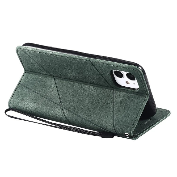 For iPhone 11 Leather Case with Strap Skin-touch Splicing Wallet Phone Cover