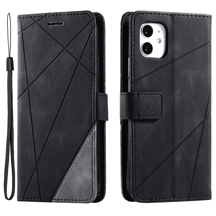 For iPhone 11 Leather Case with Strap Skin-touch Splicing Wallet Phone Cover