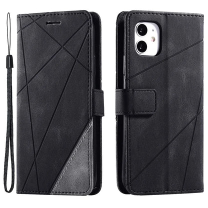 For iPhone 11 Leather Case with Strap Skin-touch Splicing Wallet Phone Cover