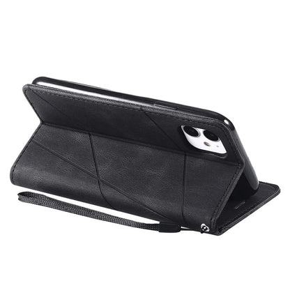 For iPhone 11 Leather Case with Strap Skin-touch Splicing Wallet Phone Cover