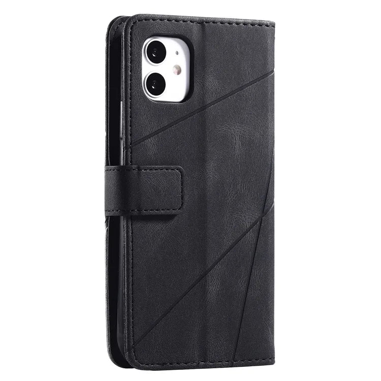 For iPhone 11 Leather Case with Strap Skin-touch Splicing Wallet Phone Cover