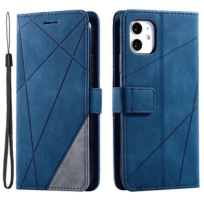 For iPhone 11 Leather Case with Strap Skin-touch Splicing Wallet Phone Cover