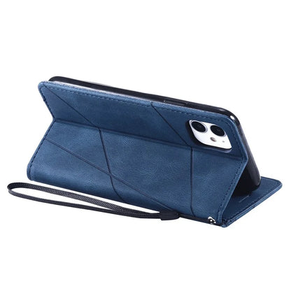 For iPhone 11 Leather Case with Strap Skin-touch Splicing Wallet Phone Cover