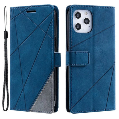 For iPhone 12 Pro Max Wallet Case Lines Imprinted Splicing Phone Leather Cover