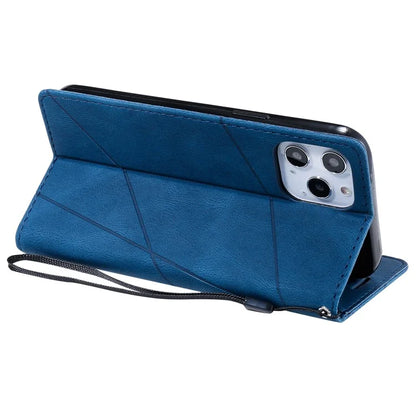 For iPhone 12 Pro Max Wallet Case Lines Imprinted Splicing Phone Leather Cover