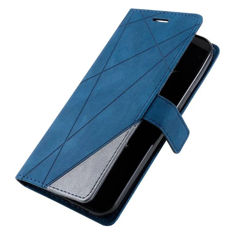 For iPhone 12 Pro Max Wallet Case Lines Imprinted Splicing Phone Leather Cover