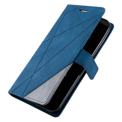 For iPhone 12 Pro Max Wallet Case Lines Imprinted Splicing Phone Leather Cover