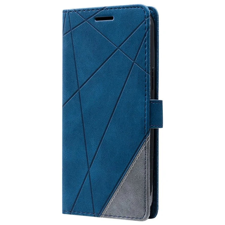 For iPhone 12 Pro Max Wallet Case Lines Imprinted Splicing Phone Leather Cover