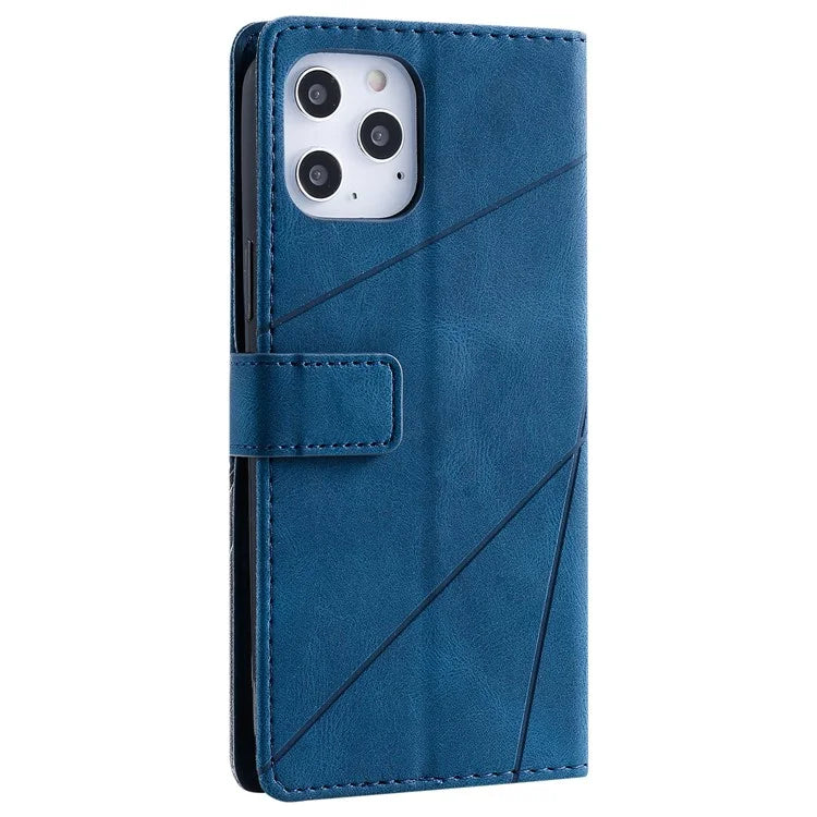 For iPhone 12 Pro Max Wallet Case Lines Imprinted Splicing Phone Leather Cover