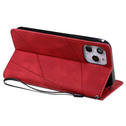 For iPhone 12 Pro Max Wallet Case Lines Imprinted Splicing Phone Leather Cover