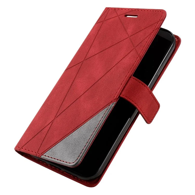 For iPhone 12 Pro Max Wallet Case Lines Imprinted Splicing Phone Leather Cover