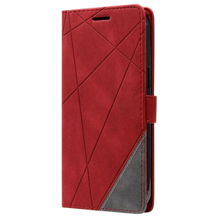 For iPhone 12 Pro Max Wallet Case Lines Imprinted Splicing Phone Leather Cover