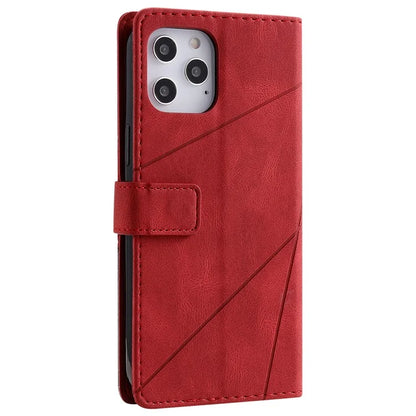 For iPhone 12 Pro Max Wallet Case Lines Imprinted Splicing Phone Leather Cover