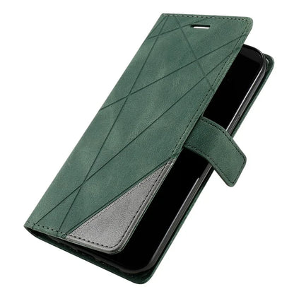 For iPhone 12 Pro Max Wallet Case Lines Imprinted Splicing Phone Leather Cover