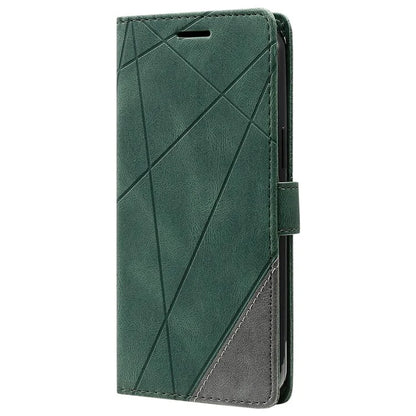 For iPhone 12 Pro Max Wallet Case Lines Imprinted Splicing Phone Leather Cover