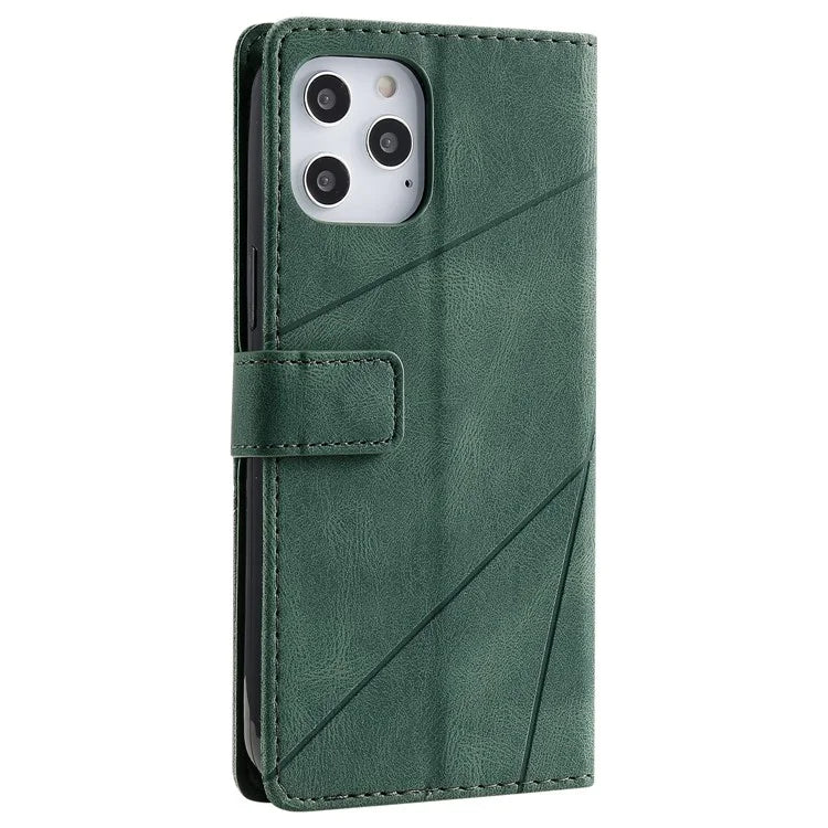 For iPhone 12 Pro Max Wallet Case Lines Imprinted Splicing Phone Leather Cover