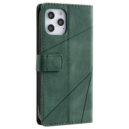 For iPhone 12 Pro Max Wallet Case Lines Imprinted Splicing Phone Leather Cover