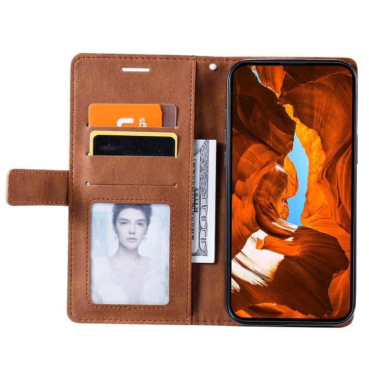 For iPhone 12 Pro Max Wallet Case Lines Imprinted Splicing Phone Leather Cover