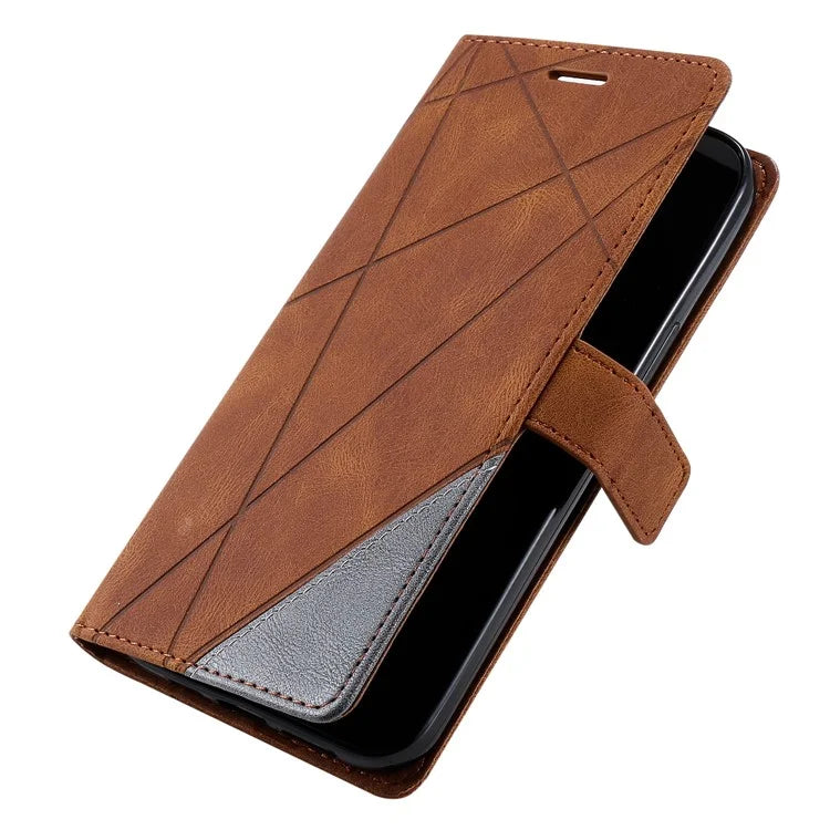 For iPhone 12 Pro Max Wallet Case Lines Imprinted Splicing Phone Leather Cover
