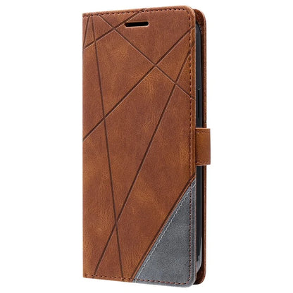 For iPhone 12 Pro Max Wallet Case Lines Imprinted Splicing Phone Leather Cover