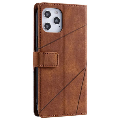 For iPhone 12 Pro Max Wallet Case Lines Imprinted Splicing Phone Leather Cover