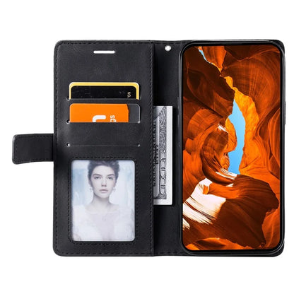 For iPhone 12 Pro Max Wallet Case Lines Imprinted Splicing Phone Leather Cover