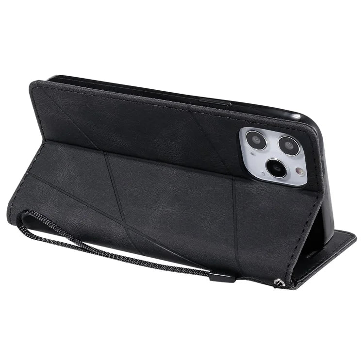 For iPhone 12 Pro Max Wallet Case Lines Imprinted Splicing Phone Leather Cover