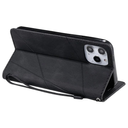 For iPhone 12 Pro Max Wallet Case Lines Imprinted Splicing Phone Leather Cover
