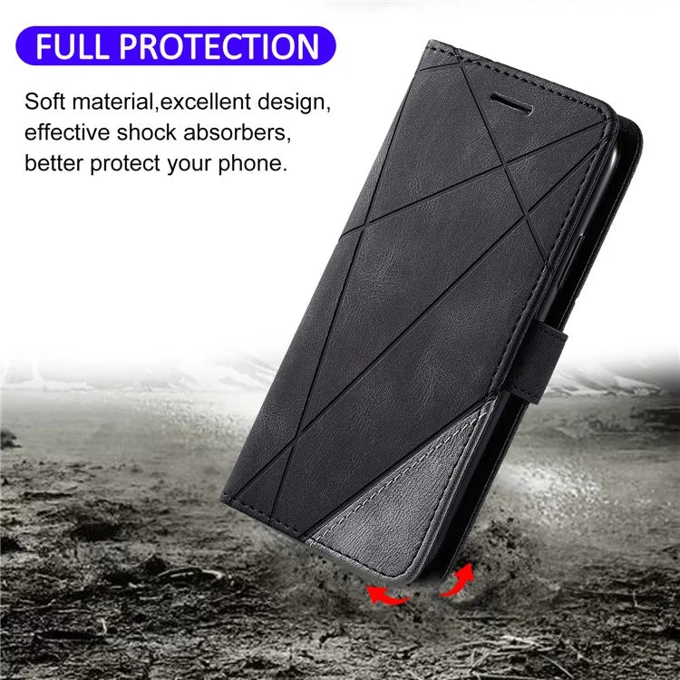 For iPhone 12 Pro Max Wallet Case Lines Imprinted Splicing Phone Leather Cover