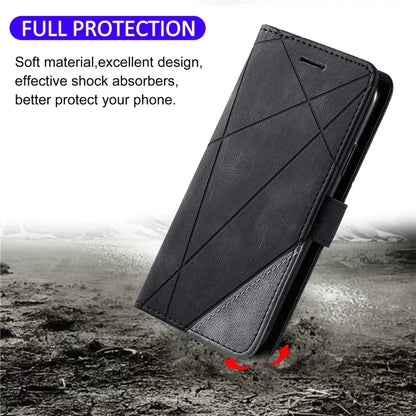For iPhone 12 Pro Max Wallet Case Lines Imprinted Splicing Phone Leather Cover