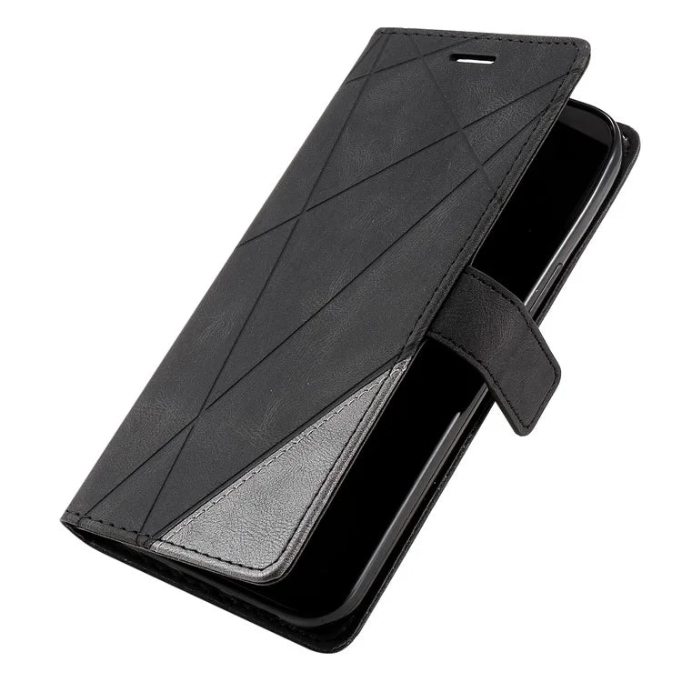 For iPhone 12 Pro Max Wallet Case Lines Imprinted Splicing Phone Leather Cover