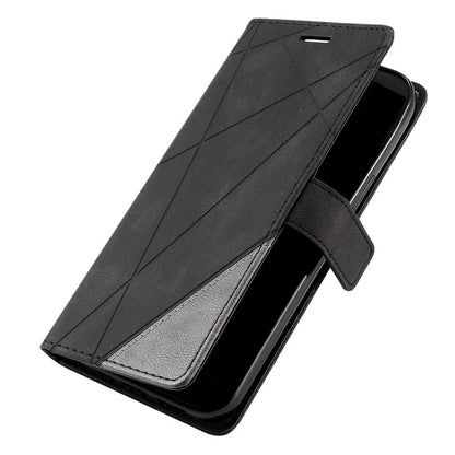 For iPhone 12 Pro Max Wallet Case Lines Imprinted Splicing Phone Leather Cover