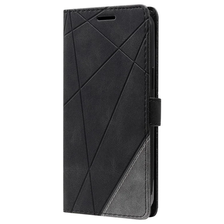 For iPhone 12 Pro Max Wallet Case Lines Imprinted Splicing Phone Leather Cover
