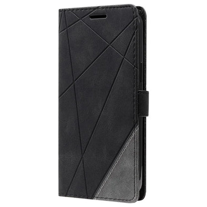 For iPhone 12 Pro Max Wallet Case Lines Imprinted Splicing Phone Leather Cover