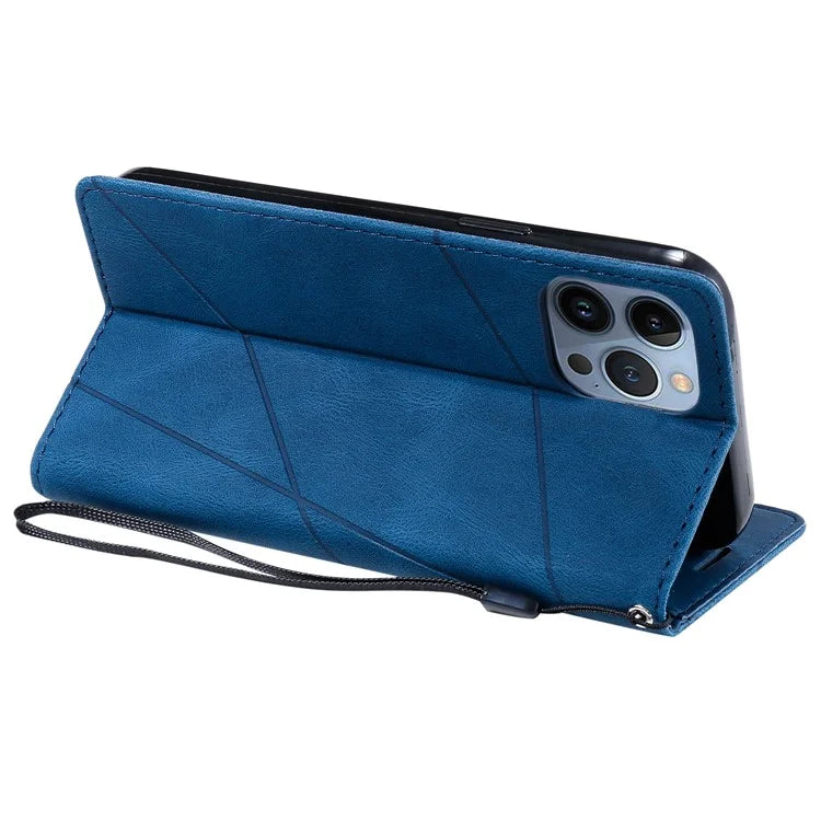 For iPhone 14 Pro Max Case Wallet Card Slots Leather Phone Cover with Wrist Strap