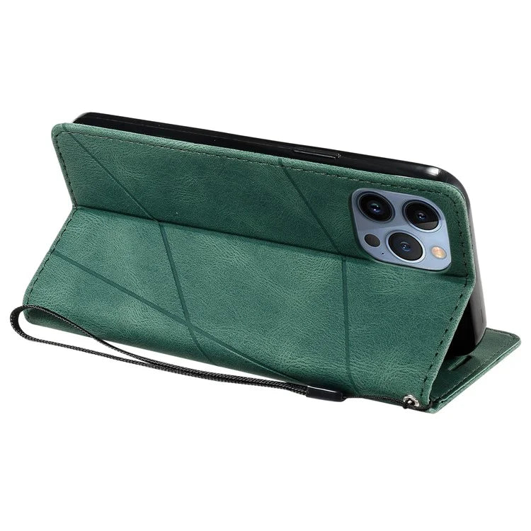 For iPhone 14 Pro Max Case Wallet Card Slots Leather Phone Cover with Wrist Strap