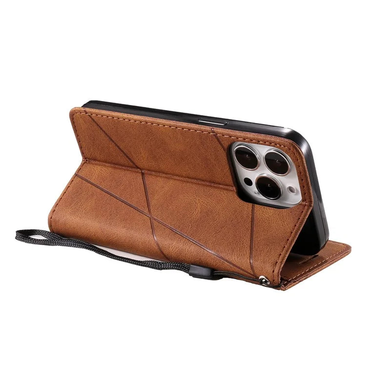 For iPhone 13 Pro Phone Case with Hand Strap Skin-touch Leather Wallet Cover