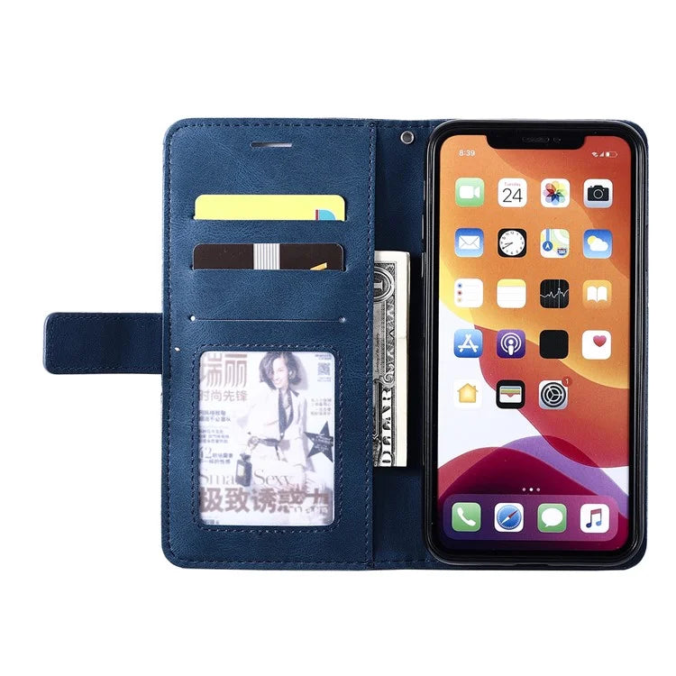 For iPhone 11 Pro Max Case Splicing PU Leather Phone Wallet Cover Lines Imprinted