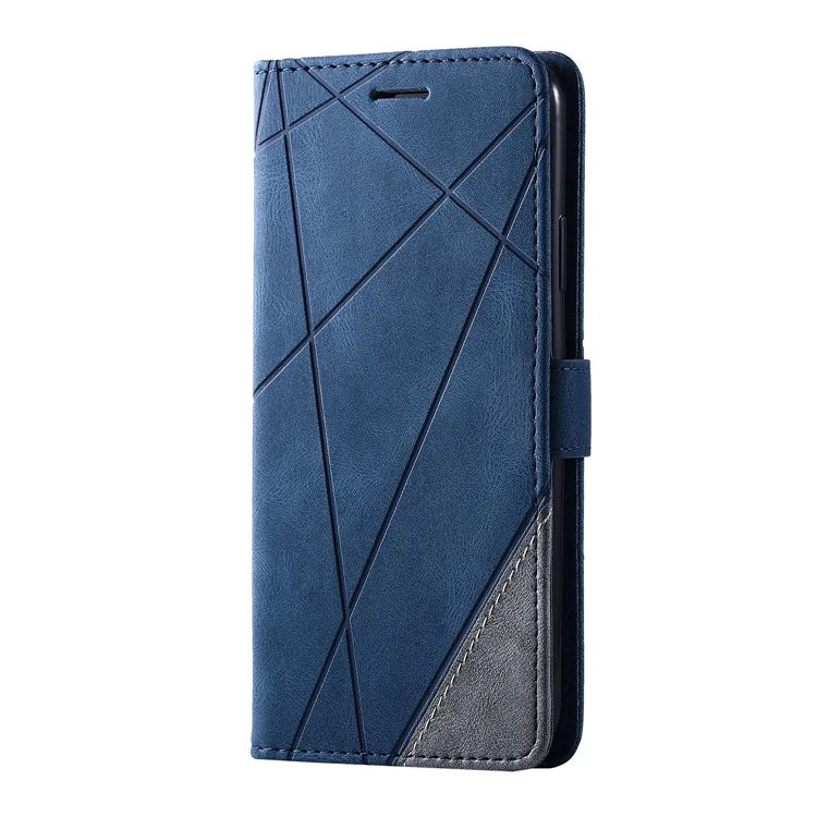 For iPhone 11 Pro Max Case Splicing PU Leather Phone Wallet Cover Lines Imprinted