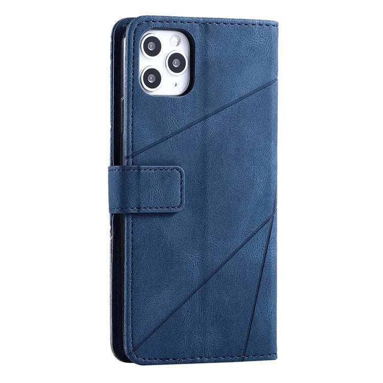 For iPhone 11 Pro Max Case Splicing PU Leather Phone Wallet Cover Lines Imprinted