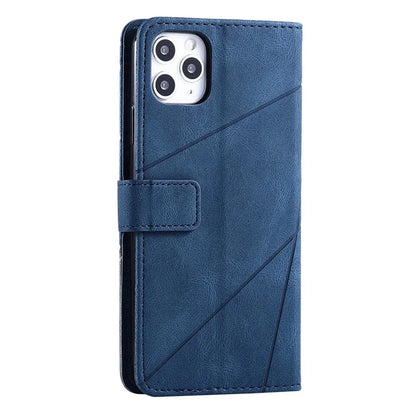 For iPhone 11 Pro Max Case Splicing PU Leather Phone Wallet Cover Lines Imprinted