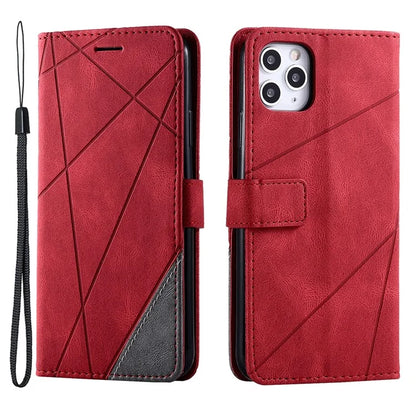 For iPhone 11 Pro Max Case Splicing PU Leather Phone Wallet Cover Lines Imprinted