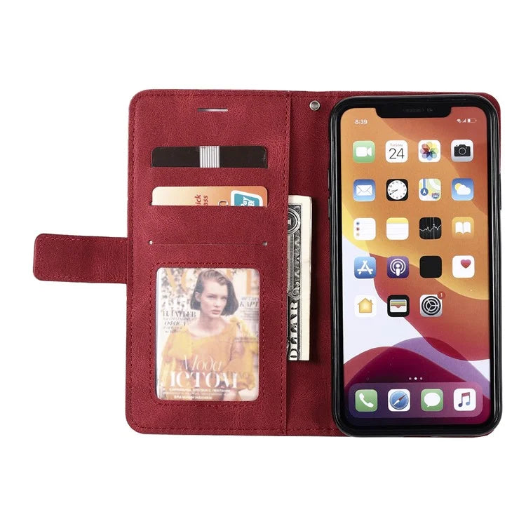 For iPhone 11 Pro Max Case Splicing PU Leather Phone Wallet Cover Lines Imprinted