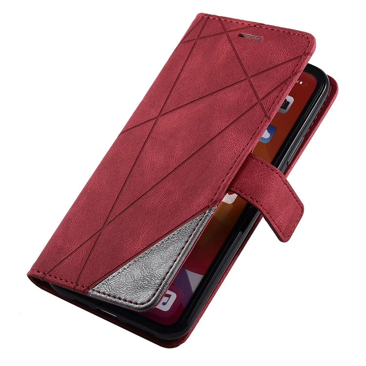 For iPhone 11 Pro Max Case Splicing PU Leather Phone Wallet Cover Lines Imprinted