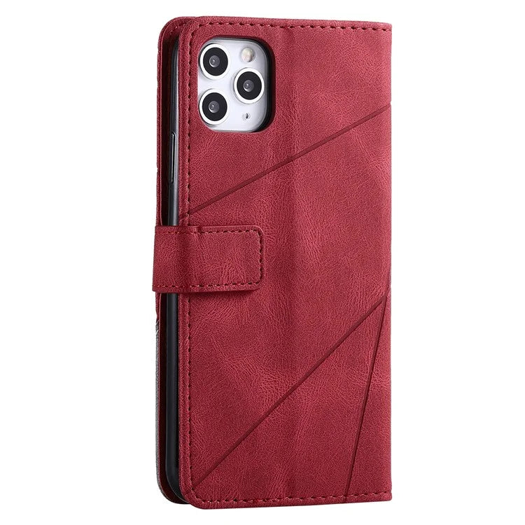 For iPhone 11 Pro Max Case Splicing PU Leather Phone Wallet Cover Lines Imprinted