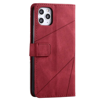 For iPhone 11 Pro Max Case Splicing PU Leather Phone Wallet Cover Lines Imprinted