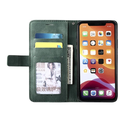 For iPhone 11 Pro Max Case Splicing PU Leather Phone Wallet Cover Lines Imprinted