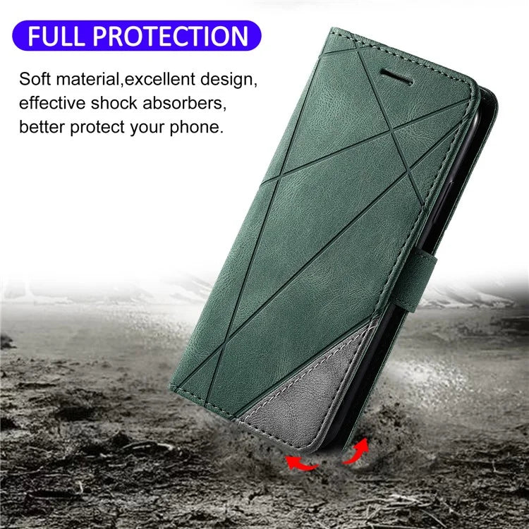 For iPhone 11 Pro Max Case Splicing PU Leather Phone Wallet Cover Lines Imprinted