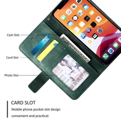 For iPhone 11 Pro Max Case Splicing PU Leather Phone Wallet Cover Lines Imprinted