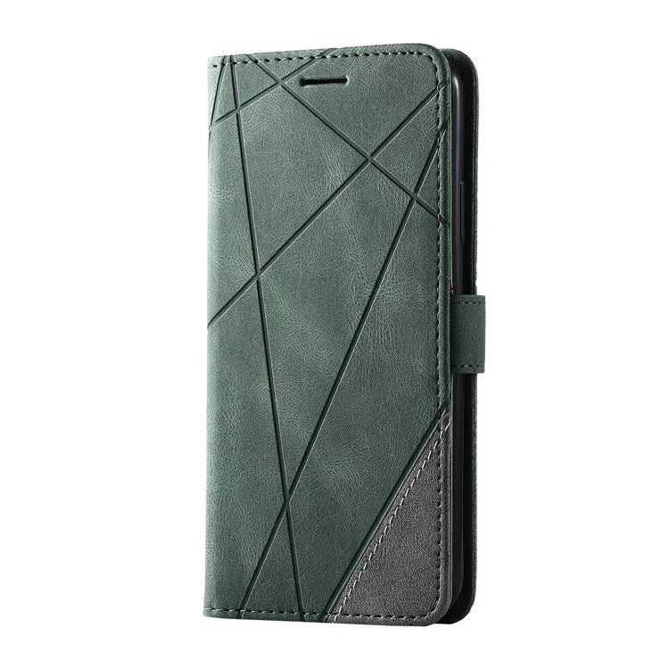 For iPhone 11 Pro Max Case Splicing PU Leather Phone Wallet Cover Lines Imprinted